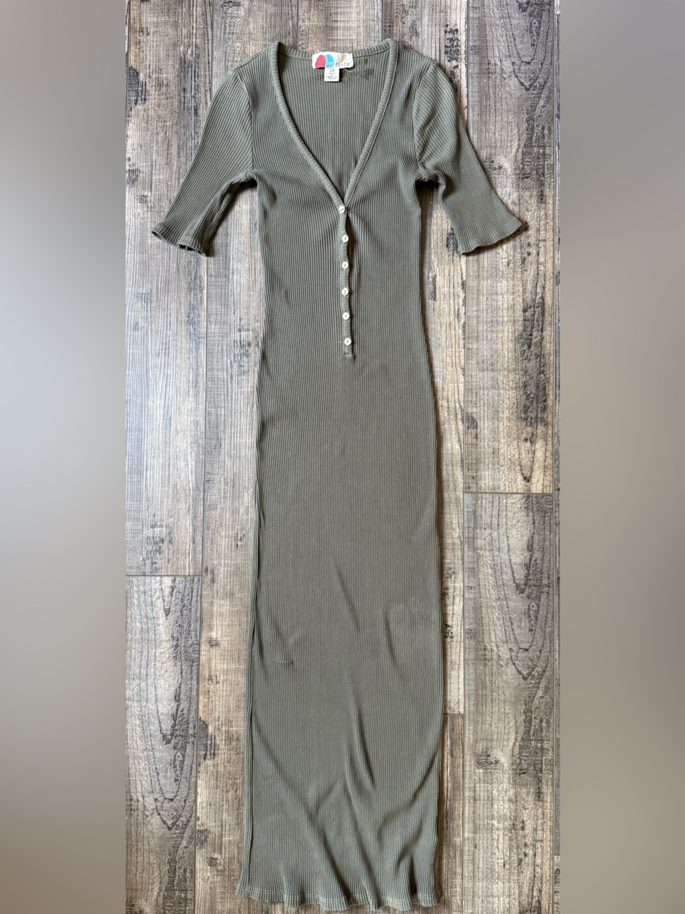 Free People Beach Ribbed Button-Front Maxi Dress Olive Green Small